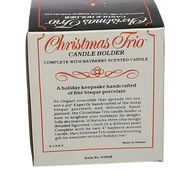 Vintage 90s Holiday Christmas Santa Claus Trio Candle Holder Table Decor - Picture 2 of 7